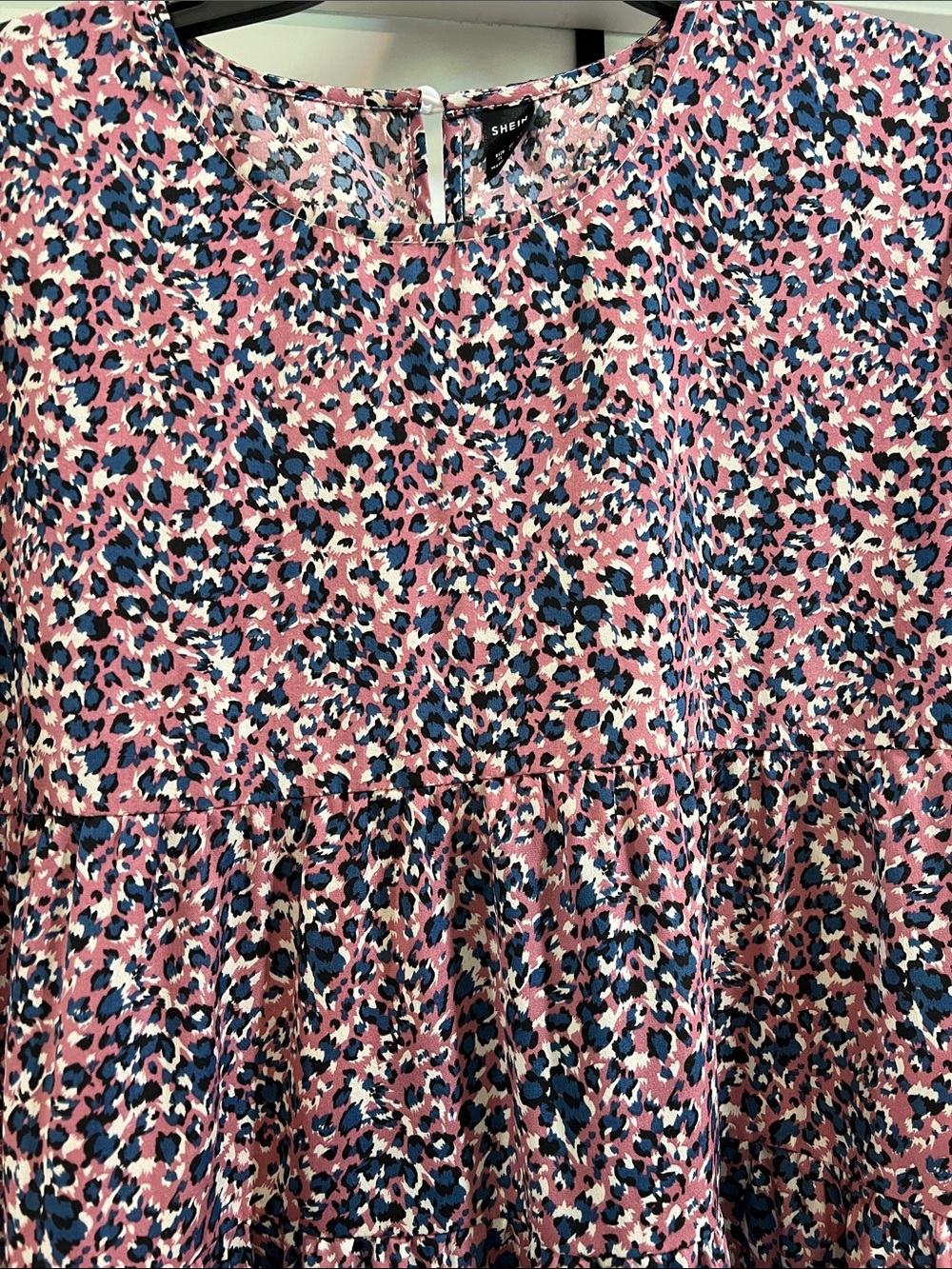 SHEIN Pink and Navy Floral Tiered Mini Dress - Picture 3 of 4